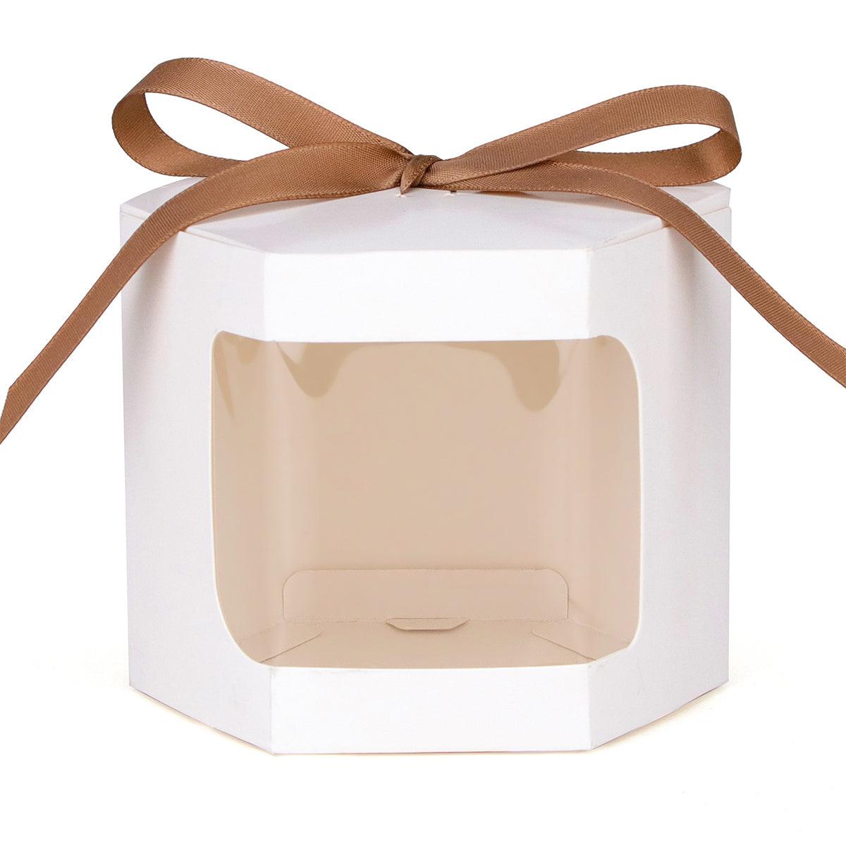 20x Kraft Gift Boxes Hexagonal Party Favor & Candy Packaging with Clear Window - Brown - SuperSaverAU - view 6