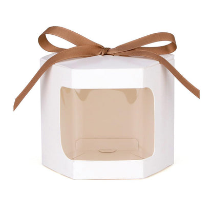 20x Kraft Gift Boxes Hexagonal Party Favor & Candy Packaging with Clear Window - Brown