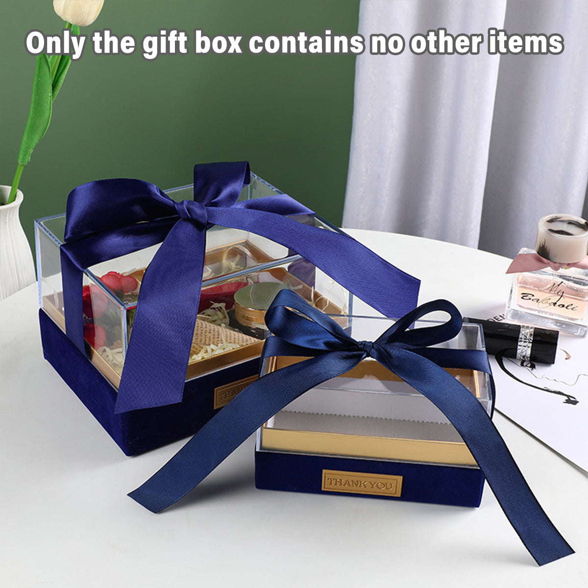 Premium Large Red Clear Acrylic Gift Box with Bow 20x20x13cm