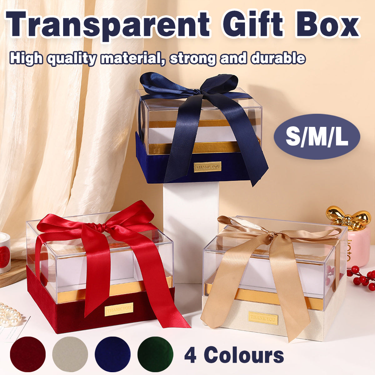 Premium Medium Red Clear Acrylic Gift Box with Bow 18x14x12cm