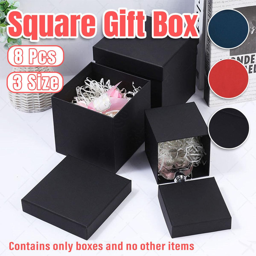 Premium 8 Pack Black Square Gift Boxes 12x12x12cm