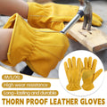 Golden Yellow Cowhide Full Finger Work Gloves - Durable Gardening Gloves - L - SuperSaverAU - view 1