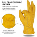 Golden Yellow Cowhide Leather Gardening Work Gloves - Full Finger, Size M - SuperSaverAU - view 5