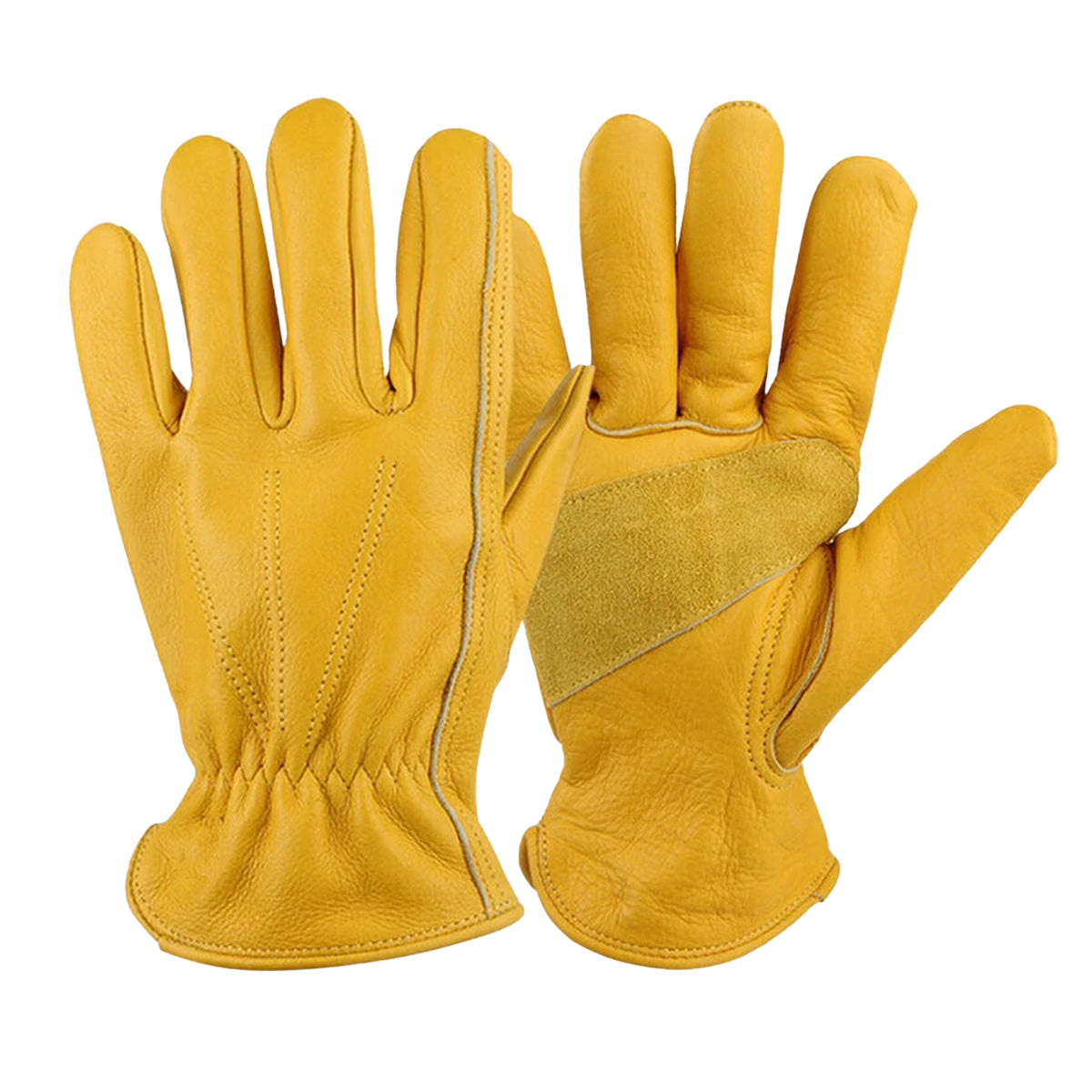 Golden Yellow Cowhide Leather Gardening Work Gloves - Full Finger, Size M - SuperSaverAU - view 7