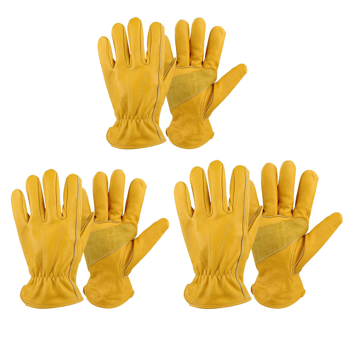 Premium Cowhide Work Gloves with Elastic Wrist - Golden Yellow, XL