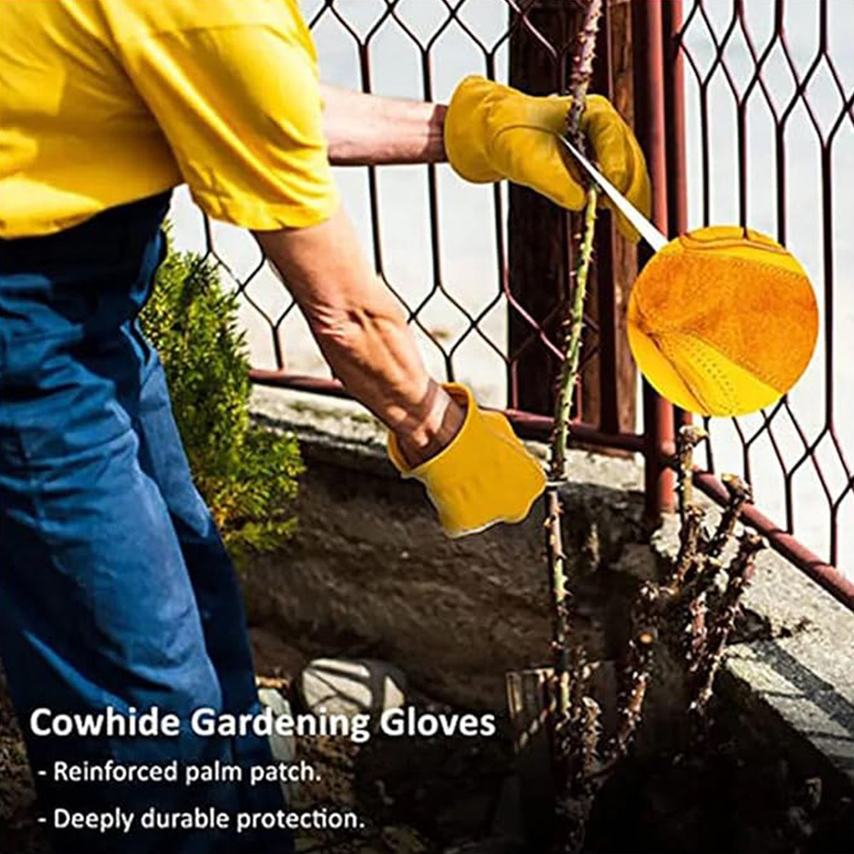 Premium Cowhide Work Gloves with Elastic Wrist - Golden Yellow, XL