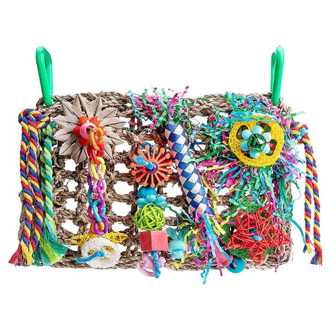 Parrot Gnawing Toy - Woven Grass Net, Colourful Chew Toy, 30cm x 21cm - SuperSaverAU - view 2