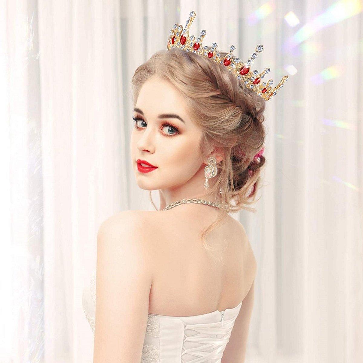 Vintage Princess Wedding Crown Tiara with Gold, White, and Red Crystals - SuperSaverAU - view 4
