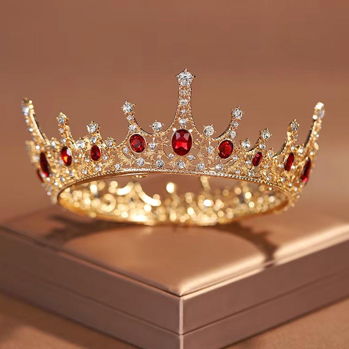 Vintage Princess Wedding Crown Tiara with Gold, White, and Red Crystals - SuperSaverAU - view 5