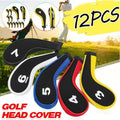 Premium 12Pcs Neoprene Golf Club Head Covers with Long-Neck Zippers - Black