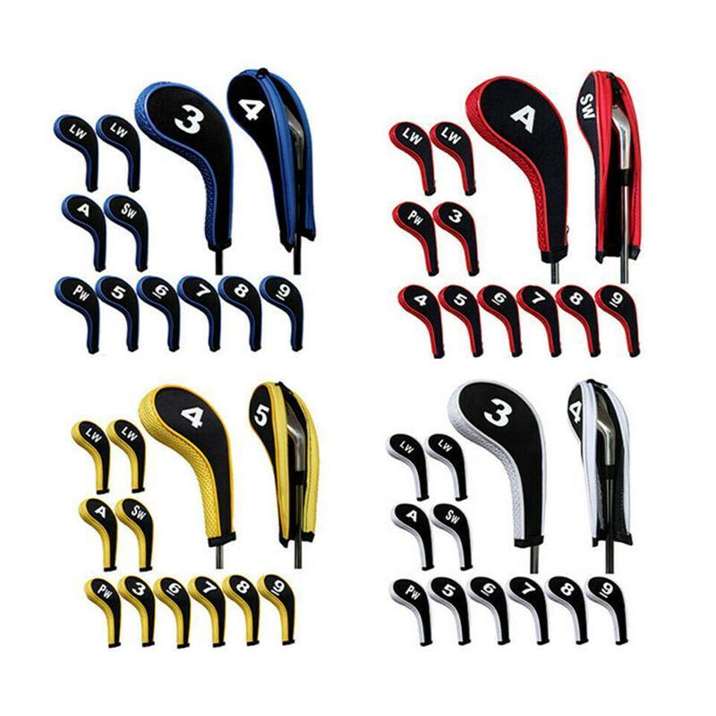 Premium 12Pcs Neoprene Golf Club Head Covers with Long-Neck Zippers - Black
