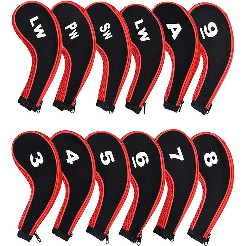 Premium 12Pcs Neoprene Golf Club Head Covers with Long-Neck Zippers - Black