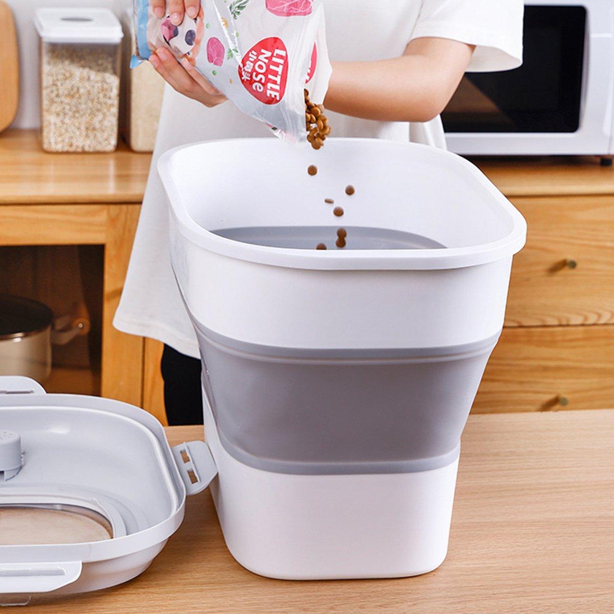 Large Capacity Dog Food Storage Barrel - Foldable, Seal Lid, Grey, 46cm x 33cm x 40cm
