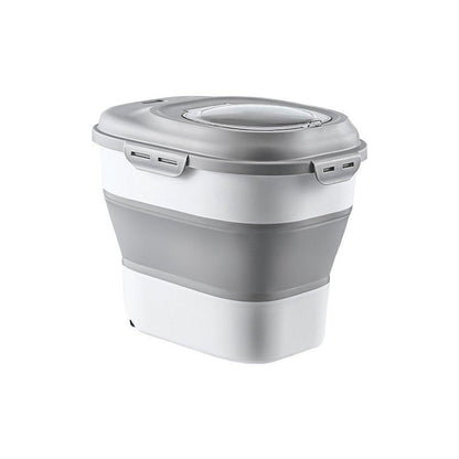 Large Capacity Dog Food Storage Barrel - Foldable, Seal Lid, Grey, 46cm x 33cm x 40cm