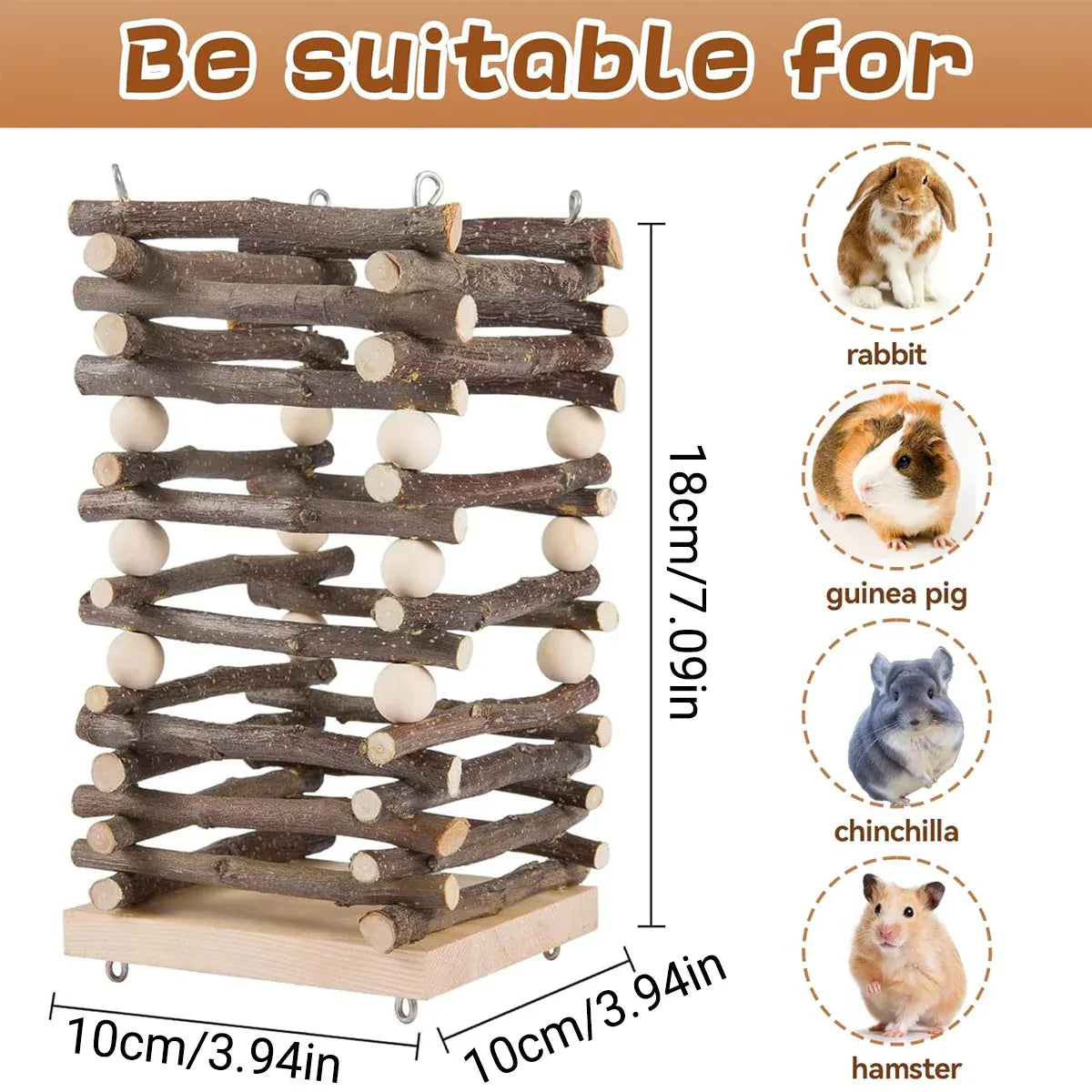 Premium Rabbit Hay Feeder Rack with Apple Wood Chew Frame