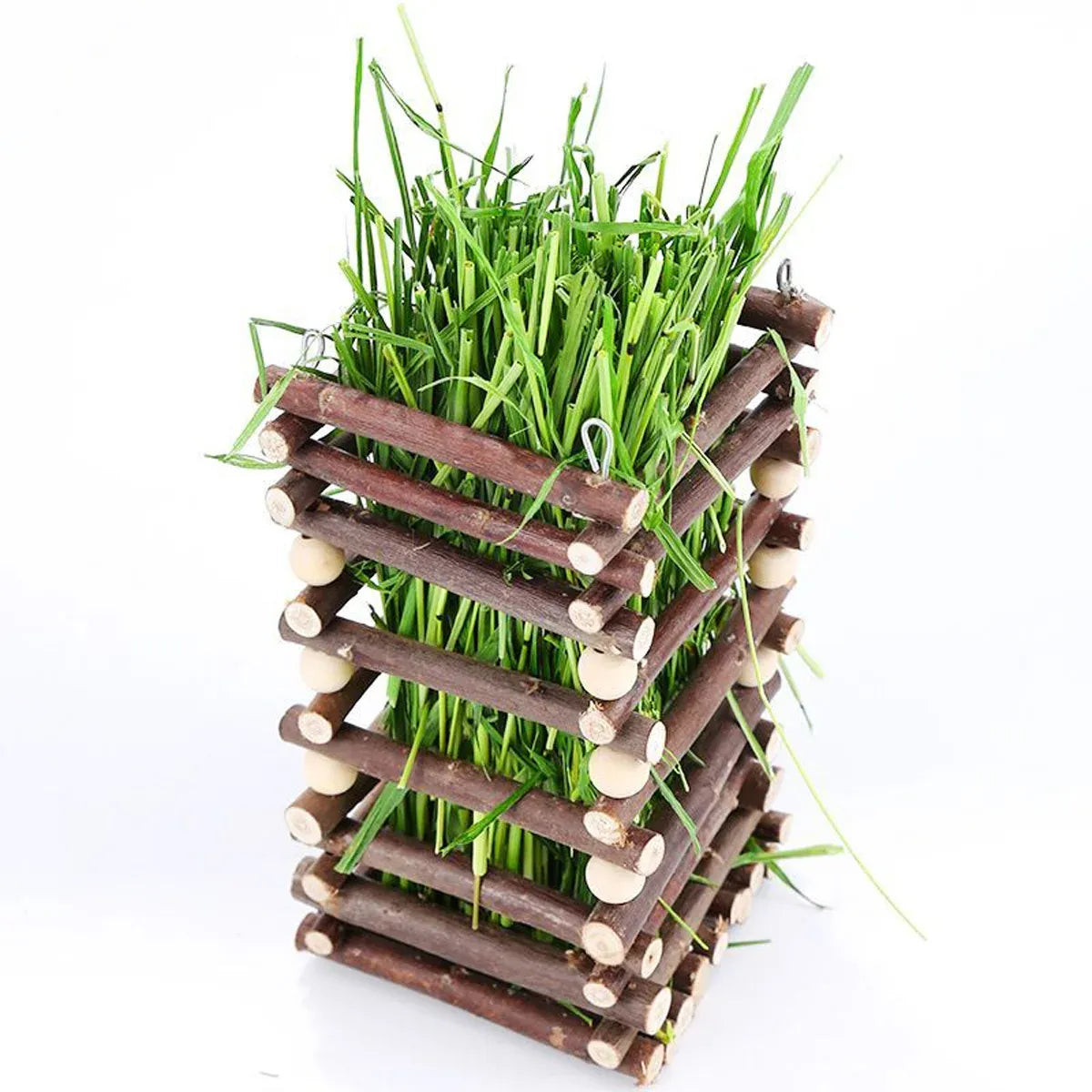 Premium Rabbit Hay Feeder Rack with Apple Wood Chew Frame