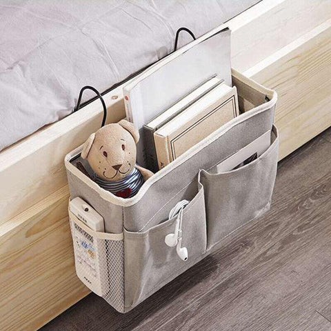 Premium Hanging Canvas Bedside Storage Caddy - Grey Triangle, 30 x 26 x 11cm