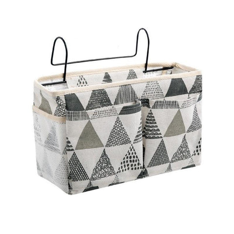 Premium Hanging Canvas Bedside Storage Caddy - Grey Triangle, 30 x 26 x 11cm