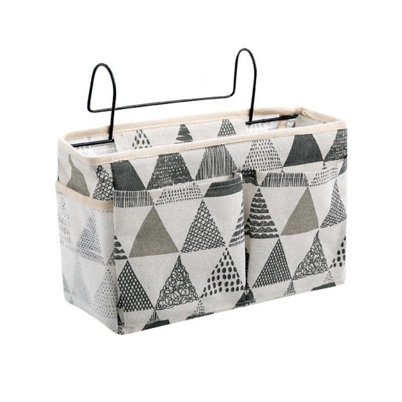Premium Hanging Canvas Bedside Storage Caddy - Grey Triangle, 30 x 26 x 11cm
