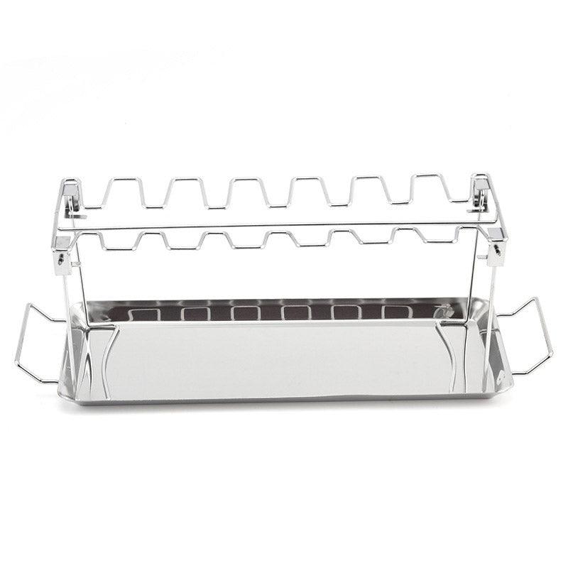 Foldable Stainless Steel Chicken Leg Rack, 14 Slots, Heat-Safe Handles, 16.9x5.7x5.9 inches