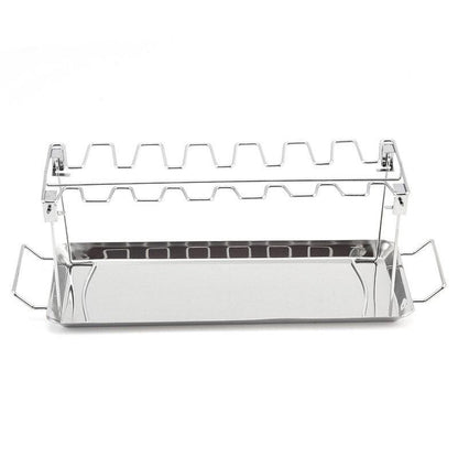 Foldable Stainless Steel Chicken Leg Rack, 14 Slots, Heat-Safe Handles, 16.9x5.7x5.9 inches