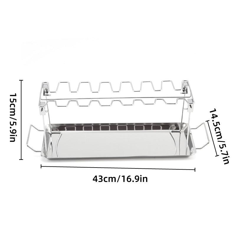 Foldable Stainless Steel Chicken Leg Rack, 14 Slots, Heat-Safe Handles, 16.9x5.7x5.9 inches