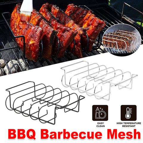 Premium Stainless Steel Rib Grill Rack – Black BBQ Rack