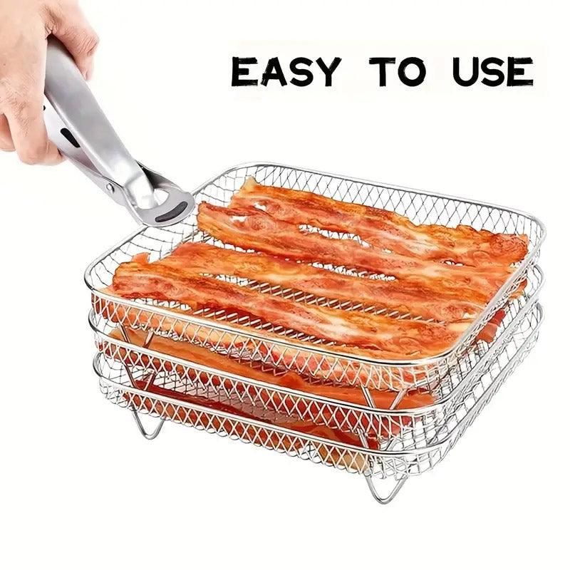 3-Piece Air Fryer Grill Rack Set - Multi Layer Stainless Steel Round