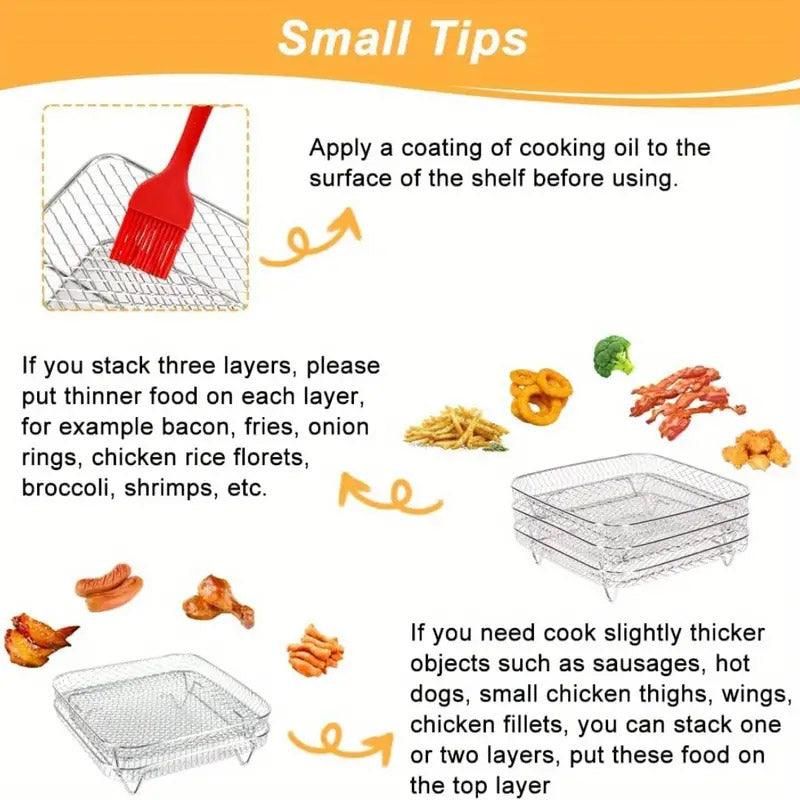 3-Piece Air Fryer Grill Rack Set - Multi Layer Stainless Steel Round