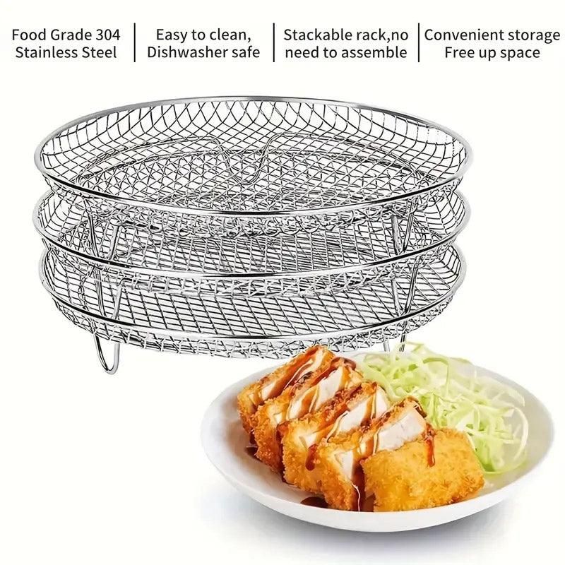 3-Piece Air Fryer Grill Rack Set - Multi Layer Stainless Steel Round