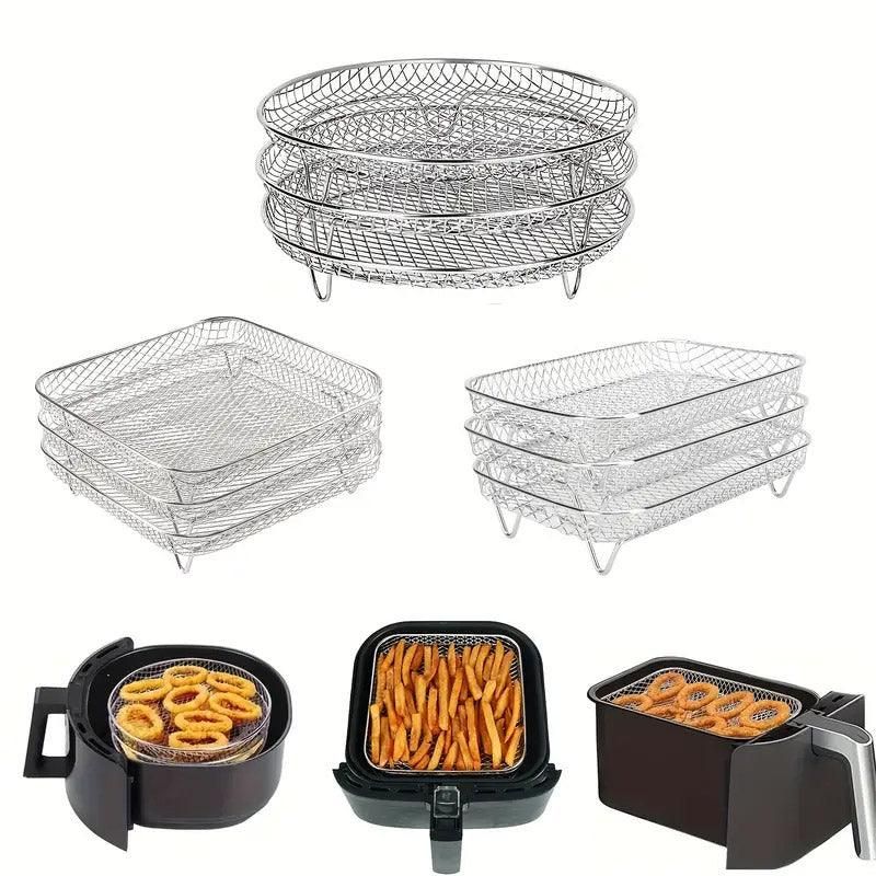 3-Piece Air Fryer Grill Rack Set - Multi Layer Stainless Steel Round