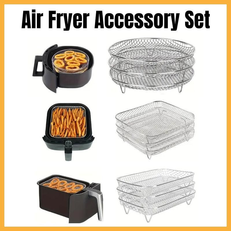 3-Piece Air Fryer Grill Rack Set - Multi Layer Stainless Steel Round