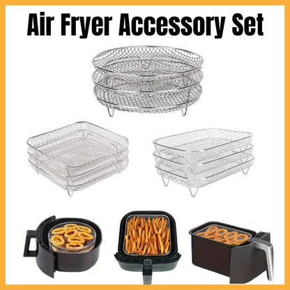 3-Piece Air Fryer Grill Rack Set - Multi Layer Stainless Steel Round