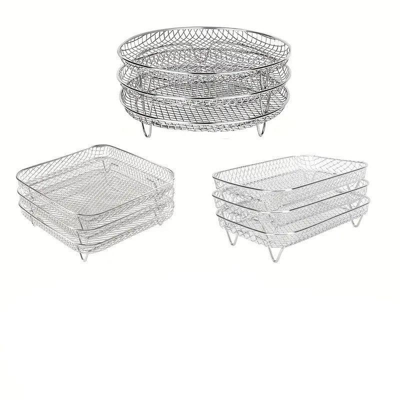 3-Piece Air Fryer Grill Rack Set - Multi Layer Stainless Steel Round
