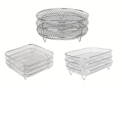 3-Piece Air Fryer Grill Rack Set - Multi Layer Stainless Steel Round