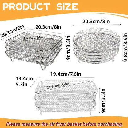 3-Piece Air Fryer Grill Rack Set - Multi Layer Stainless Steel Round