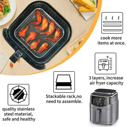 3-Piece Air Fryer Grill Rack Set - Multi Layer Stainless Steel Round