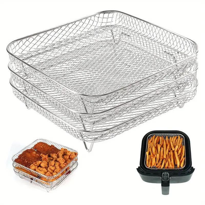 3-Piece Air Fryer Grill Rack Set - Multi Layer Stainless Steel Round