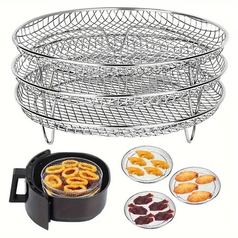 3-Piece Air Fryer Grill Rack Set - Multi Layer Stainless Steel Round - SuperSaverAU - view 7