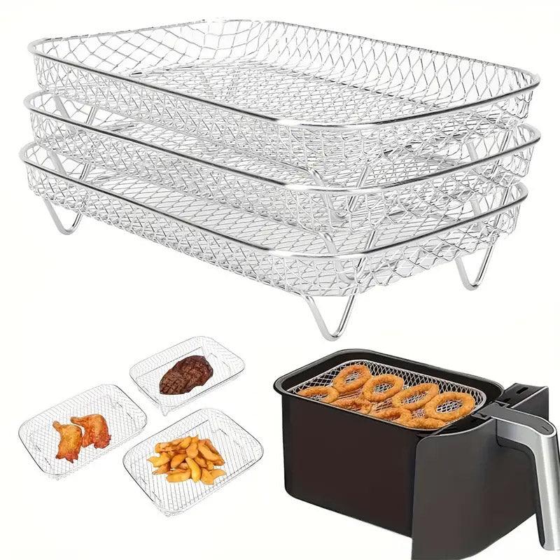3-Piece Air Fryer Grill Rack Set - Multi Layer Stainless Steel Round