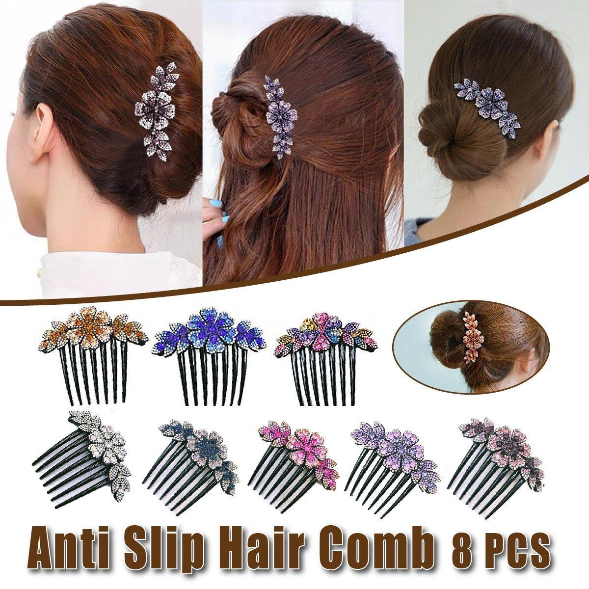 8-Pack Rhinestone Hair Combs - Non-Slip Hair Accessories