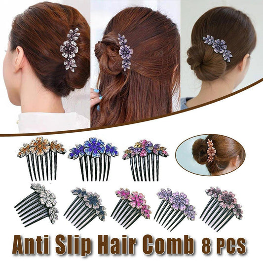 8-Pack Rhinestone Hair Combs - Non-Slip Hair Accessories