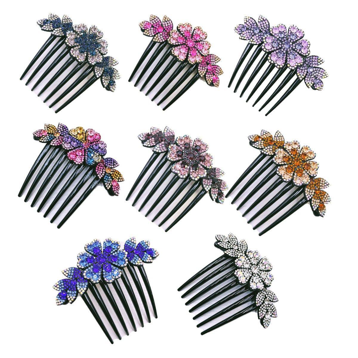 8-Pack Rhinestone Hair Combs - Non-Slip Hair Accessories