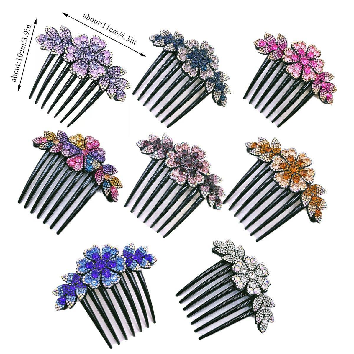 8-Pack Rhinestone Hair Combs - Non-Slip Hair Accessories