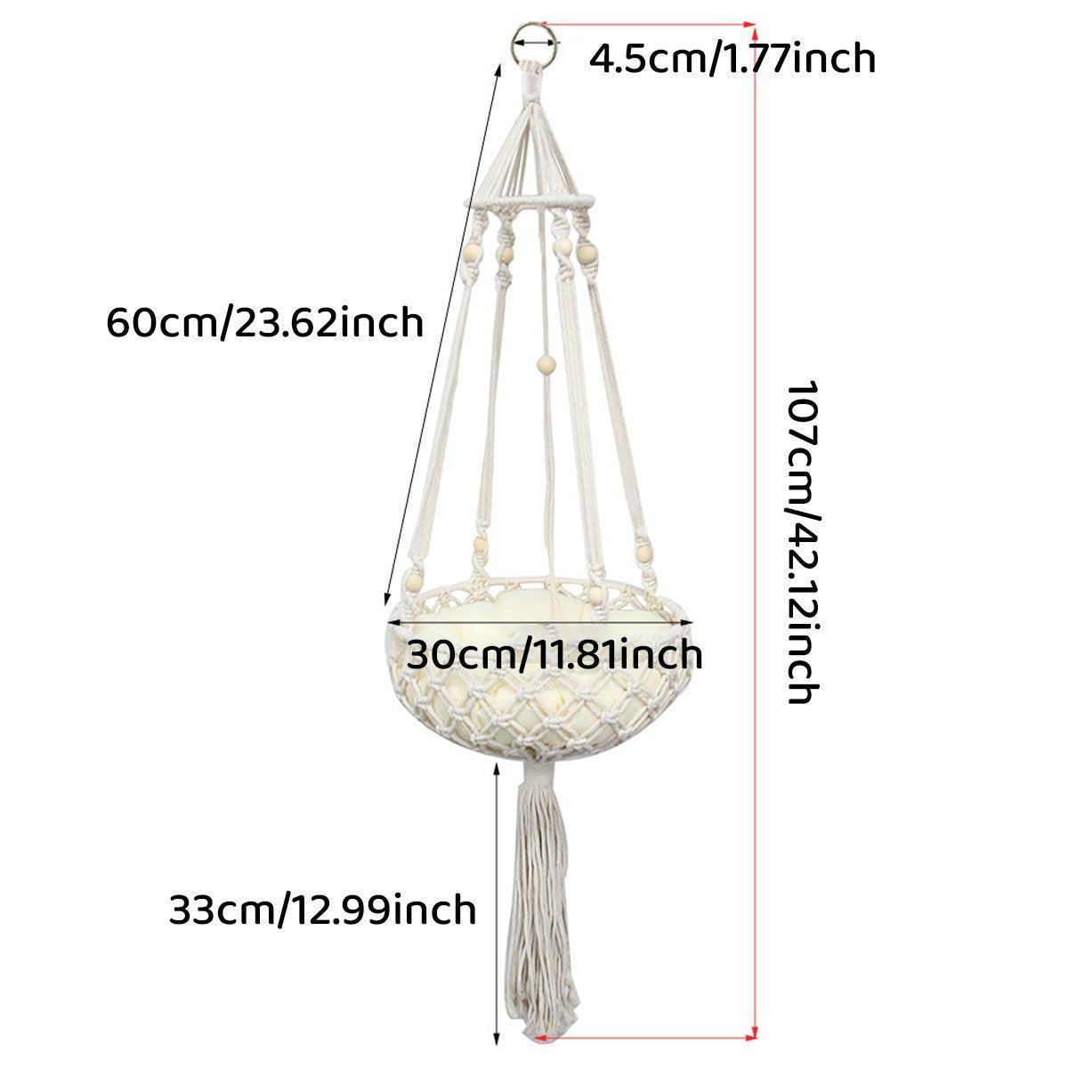 Woven Cat Nest Hammock 30 cm - Macramé Design, Soft Cushion, Easy Install - SuperSaverAU - view 4