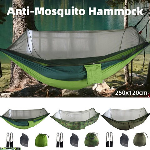 Premium Double Camping Hammock Tent – Army Green with Mosquito Net