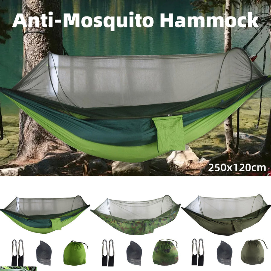 Premium Double Camping Hammock Tent – Army Green with Mosquito Net