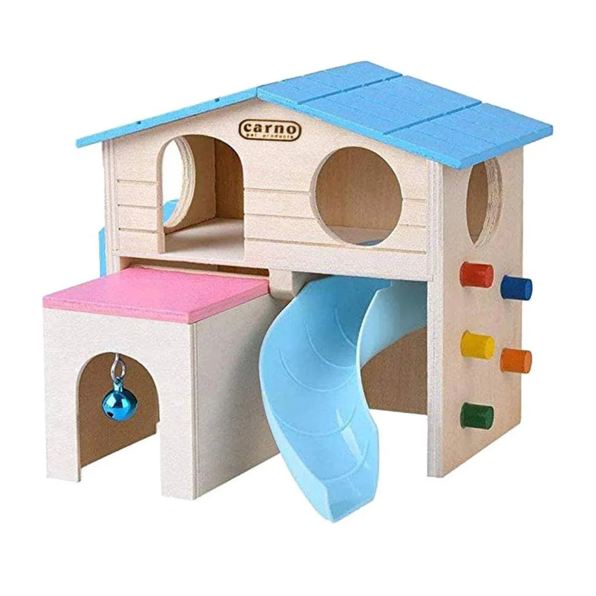 Premium Wooden Hamster Villa with Slide & Climbing Ladder - Blue