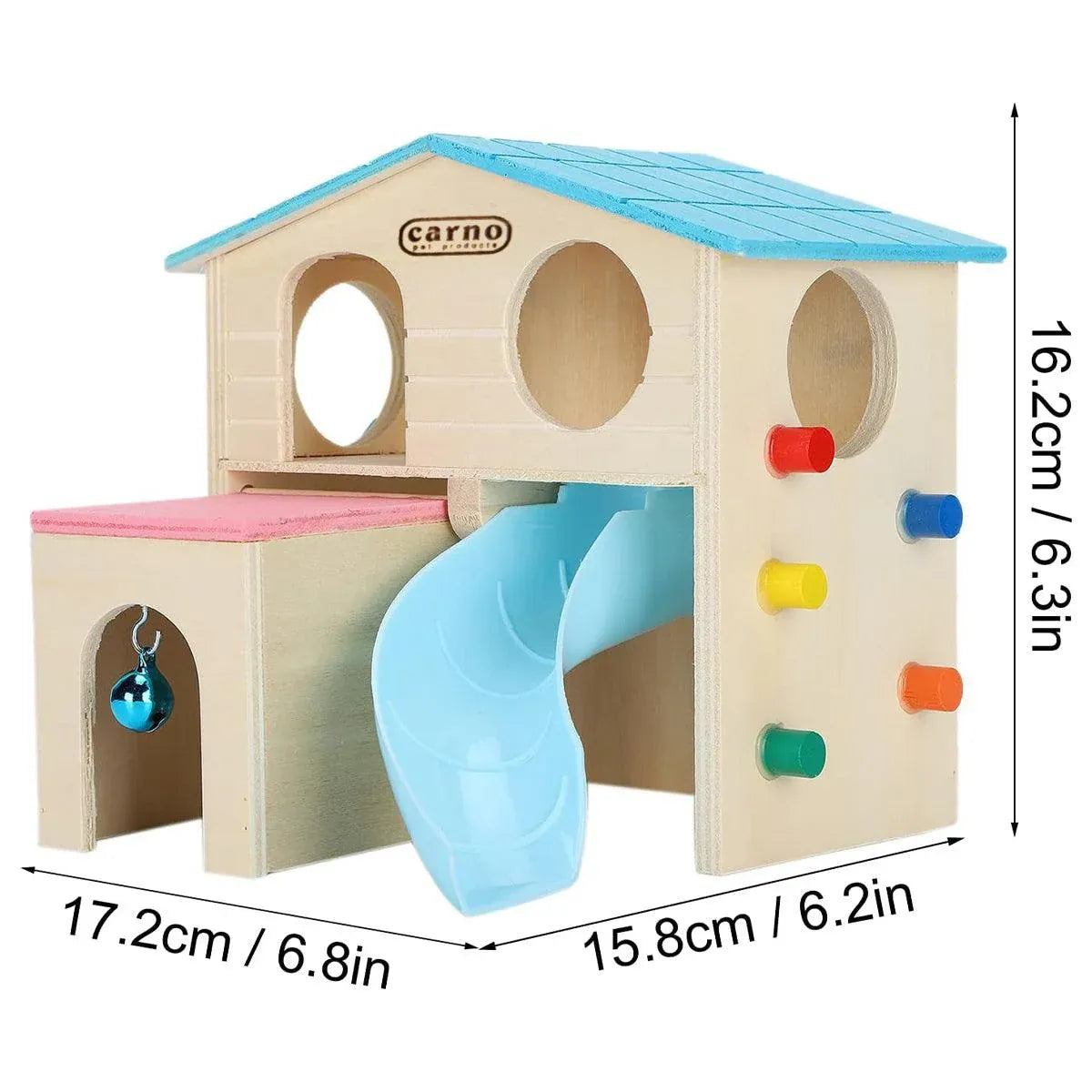 Premium Wooden Hamster Villa with Slide & Climbing Ladder - Blue