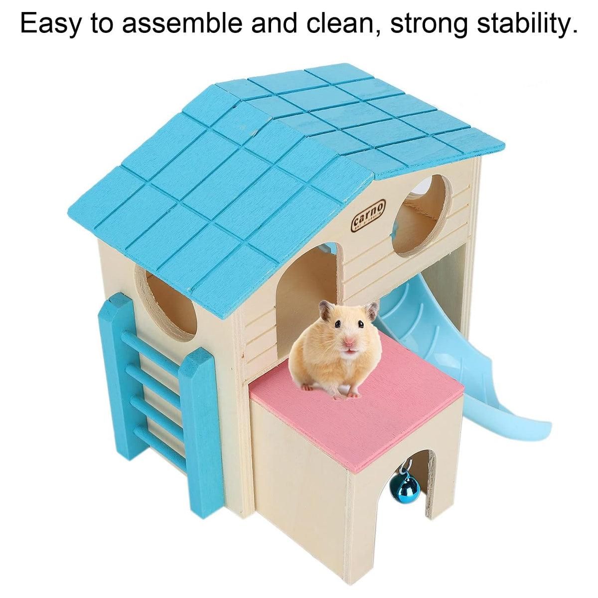 Premium Wooden Hamster Villa with Slide & Climbing Ladder - Blue
